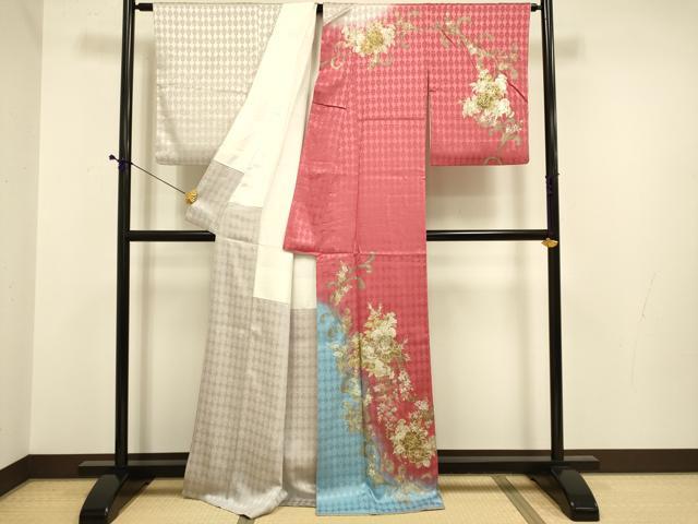 平和屋着物●訪問着　草花文　暈し染め　金彩　正絹　逸品　DABE9626du