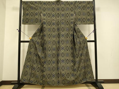 平和屋着物●上質な紬　洋花文　正絹　逸品　DABE9634du