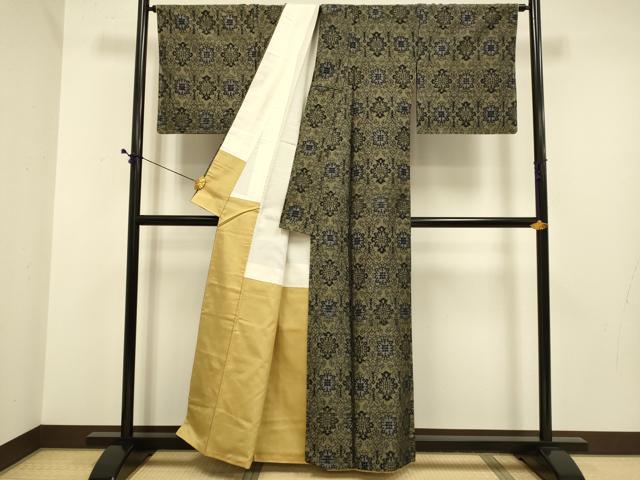 平和屋着物●上質な紬　洋花文　正絹　逸品　DABE9634du