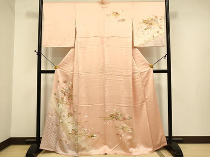 平和屋着物●訪問着　扇花文　金彩　正絹　逸品　DABE9635du