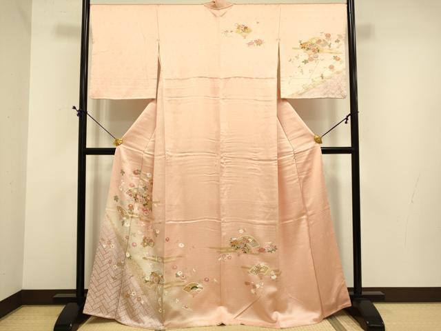 平和屋着物●訪問着　扇花文　金彩　正絹　逸品　DABE9635du