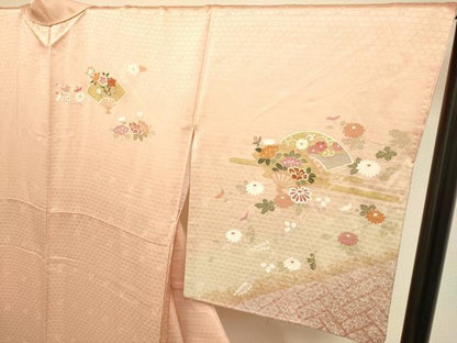 平和屋着物●訪問着　扇花文　金彩　正絹　逸品　DABE9635du
