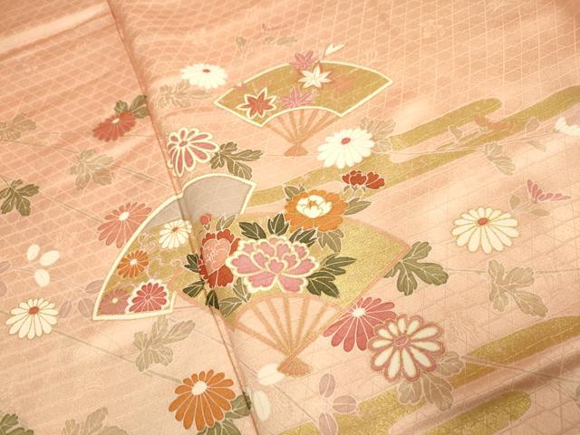 平和屋着物●訪問着　扇花文　金彩　正絹　逸品　DABE9635du