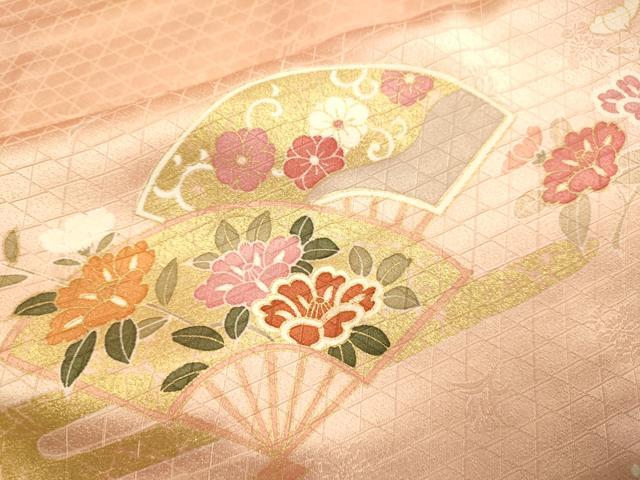 平和屋着物●訪問着　扇花文　金彩　正絹　逸品　DABE9635du