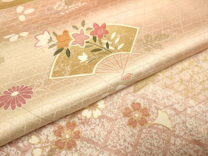 平和屋着物●訪問着　扇花文　金彩　正絹　逸品　DABE9635du