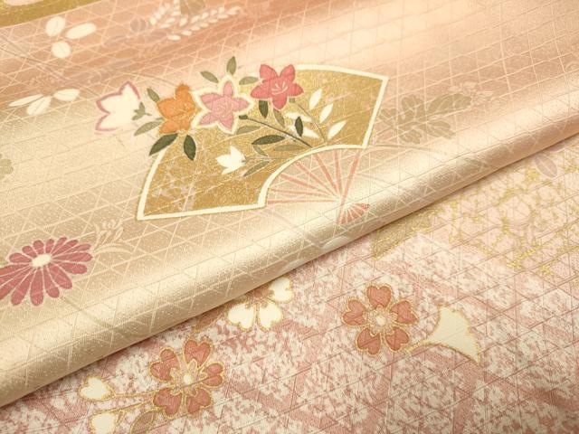 平和屋着物●訪問着　扇花文　金彩　正絹　逸品　DABE9635du