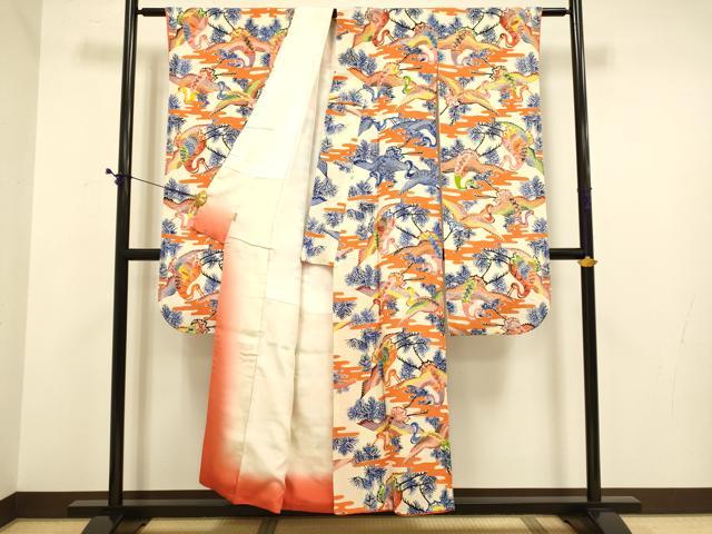 平和屋着物●豪華振袖　型染　飛鶴松文　鬼しぼ縮緬　ますいわ屋扱い　正絹　逸品　DABE9640du