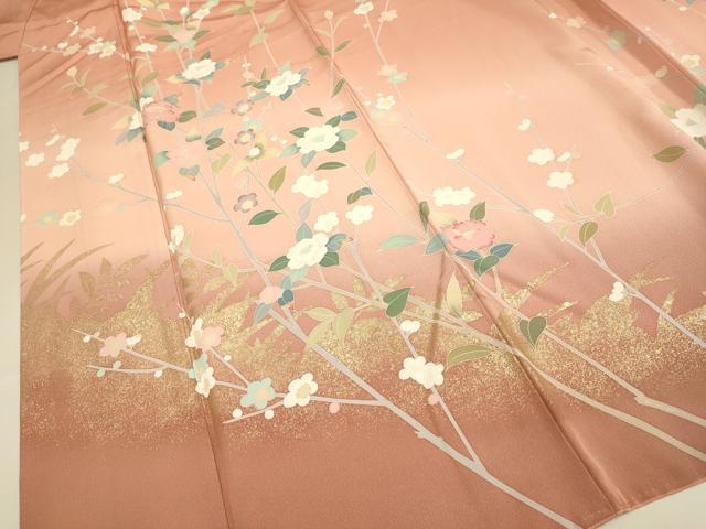 平和屋着物●訪問着　枝花文　暈し染め　金彩　三越扱い　正絹　逸品　DABE9643du