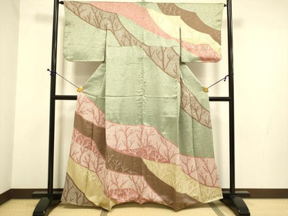 平和屋着物●訪問着　絞り　樹林文　正絹　逸品　DABE9645du