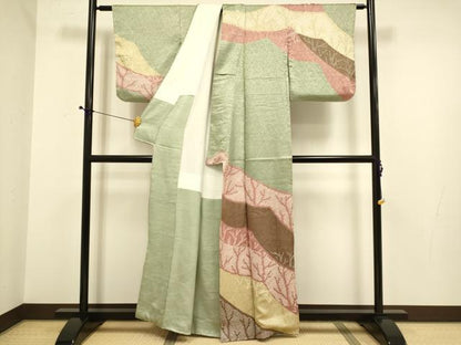 平和屋着物●訪問着　絞り　樹林文　正絹　逸品　DABE9645du