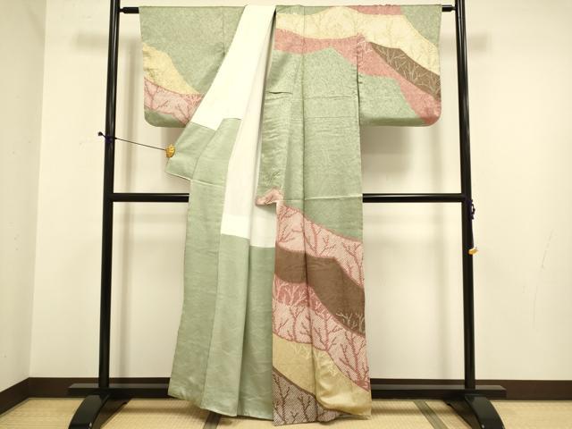 平和屋着物●訪問着　絞り　樹林文　正絹　逸品　DABE9645du