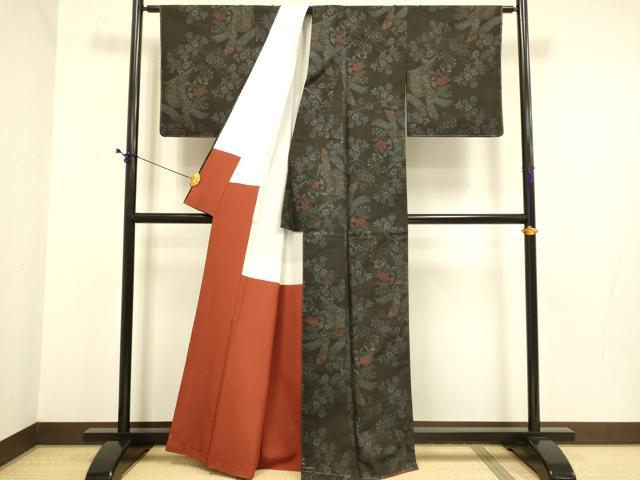 平和屋着物●本場大島紬　古代染色純泥染　9マルキ　几帳花文　翔鶴謹製　証紙付き　正絹　逸品　DABE9648du