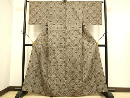 平和屋着物●本場大島紬　龍郷絣　花菱文　正絹　逸品　DABE9650du