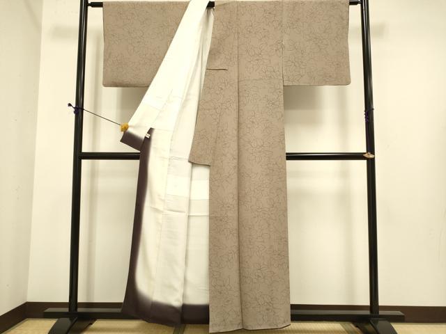 平和屋着物●上質な小紋　牡丹文　鬼しぼ縮緬　正絹　逸品　DABE9651du