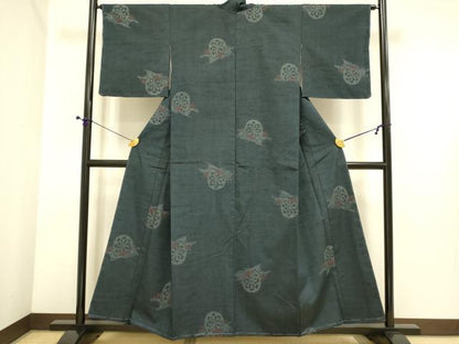 平和屋着物▼上質な紬　源氏車文　正絹　逸品　未使用　DABE9652du