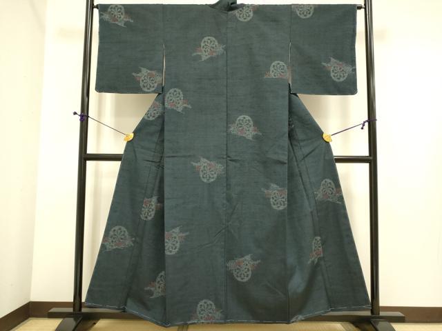 平和屋着物▼上質な紬　源氏車文　正絹　逸品　未使用　DABE9652du