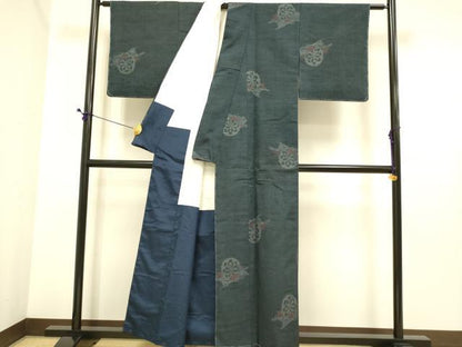 平和屋着物▼上質な紬　源氏車文　正絹　逸品　未使用　DABE9652du