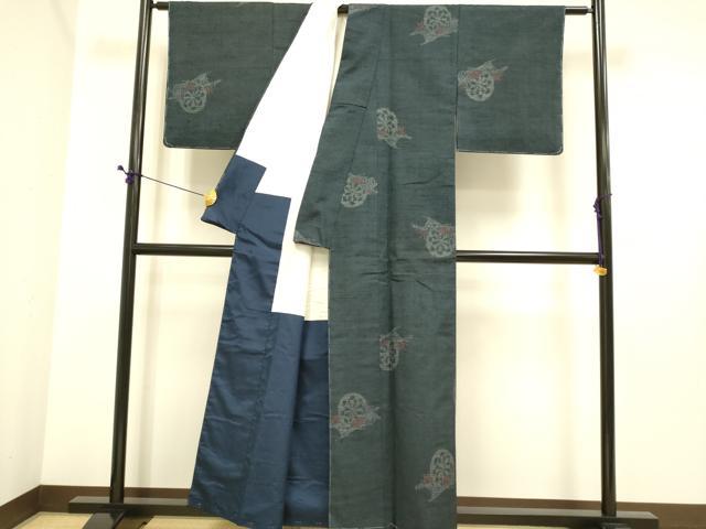 平和屋着物▼上質な紬　源氏車文　正絹　逸品　未使用　DABE9652du