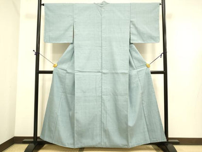 平和屋着物●結城紬　色無地　藍鼠色　正絹　逸品　DABE9653du