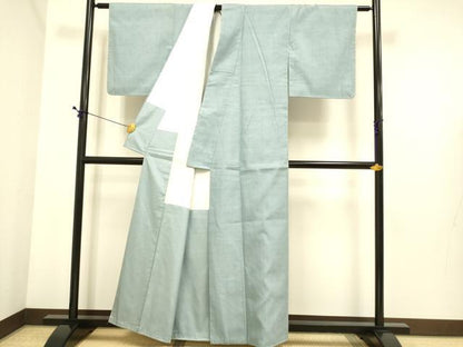 平和屋着物●結城紬　色無地　藍鼠色　正絹　逸品　DABE9653du