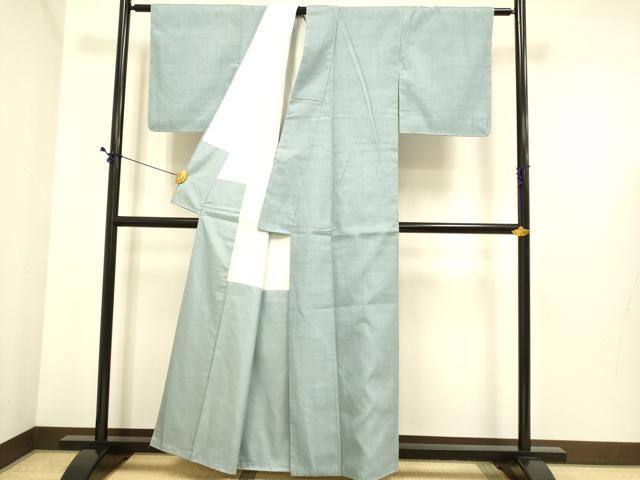 平和屋着物●結城紬　色無地　藍鼠色　正絹　逸品　DABE9653du