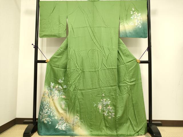 平和屋着物●訪問着　草花文　暈し染め　金銀彩　ロング丈　正絹　逸品　DABE9654du