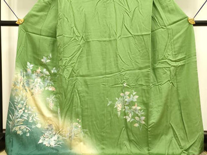 平和屋着物●訪問着　草花文　暈し染め　金銀彩　ロング丈　正絹　逸品　DABE9654du