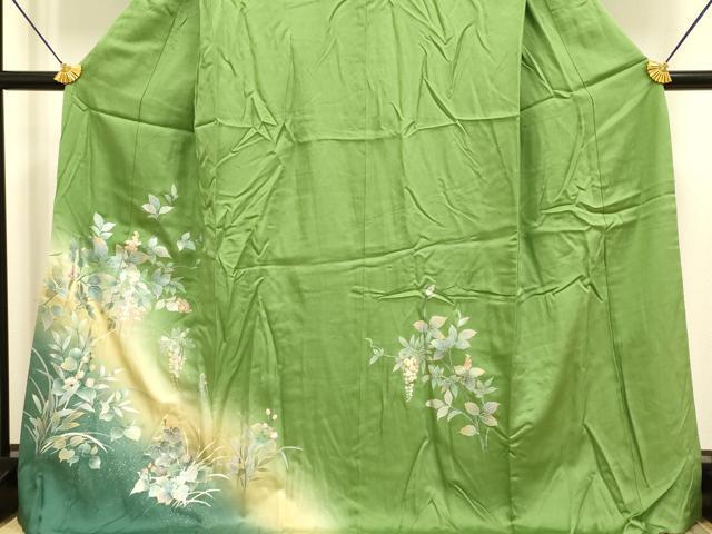 平和屋着物●訪問着　草花文　暈し染め　金銀彩　ロング丈　正絹　逸品　DABE9654du
