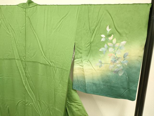 平和屋着物●訪問着　草花文　暈し染め　金銀彩　ロング丈　正絹　逸品　DABE9654du