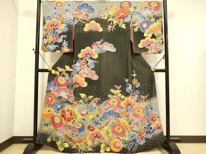 平和屋着物●訪問着　型染　花松文　正絹　逸品　DABE9656du