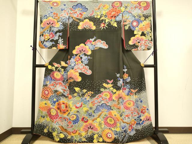 平和屋着物●訪問着　型染　花松文　正絹　逸品　DABE9656du