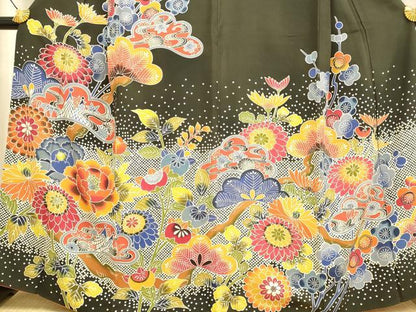 平和屋着物●訪問着　型染　花松文　正絹　逸品　DABE9656du