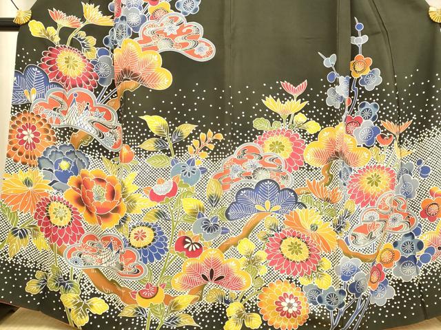 平和屋着物●訪問着　型染　花松文　正絹　逸品　DABE9656du