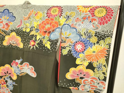 平和屋着物●訪問着　型染　花松文　正絹　逸品　DABE9656du
