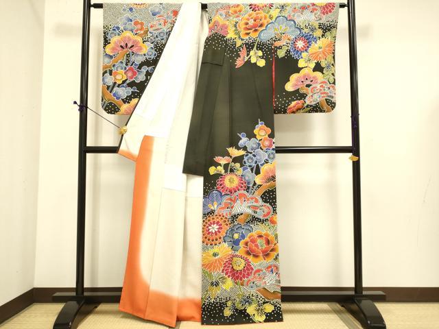 平和屋着物●訪問着　型染　花松文　正絹　逸品　DABE9656du