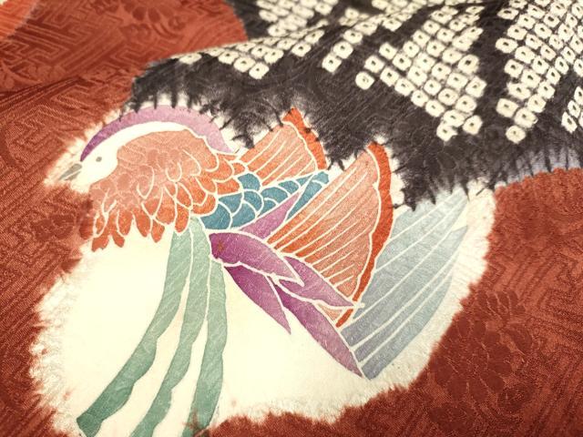 平和屋着物●訪問着　絞り　鴛鴦文　正絹　逸品　DABE9657du