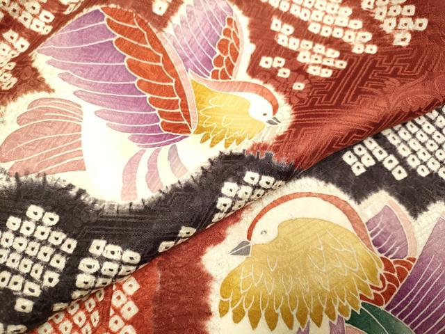 平和屋着物●訪問着　絞り　鴛鴦文　正絹　逸品　DABE9657du