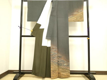 平和屋着物●ファッションデザイナー　花井幸子　訪問着　刺繍　立波文　正絹　逸品　DABE9658du