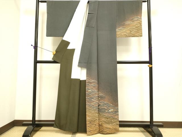 平和屋着物●ファッションデザイナー　花井幸子　訪問着　刺繍　立波文　正絹　逸品　DABE9658du