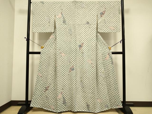平和屋着物●上質な小紋　総絞り　扇面吉祥文　正絹　逸品　DABE9660du