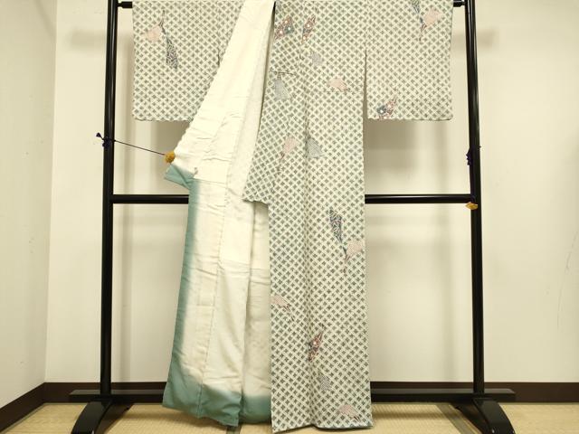 平和屋着物●上質な小紋　総絞り　扇面吉祥文　正絹　逸品　DABE9660du