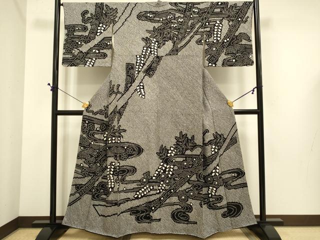 平和屋着物●訪問着　総絞り　流水花文　黒地　正絹　逸品　DABE9662du