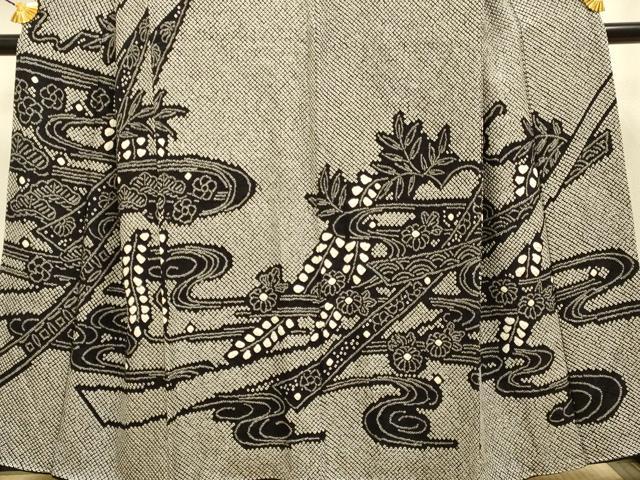 平和屋着物●訪問着　総絞り　流水花文　黒地　正絹　逸品　DABE9662du