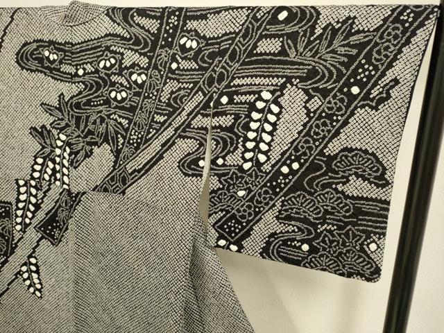 平和屋着物●訪問着　総絞り　流水花文　黒地　正絹　逸品　DABE9662du