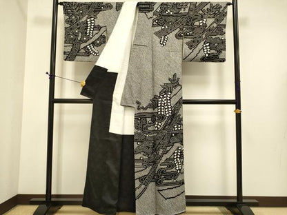 平和屋着物●訪問着　総絞り　流水花文　黒地　正絹　逸品　DABE9662du