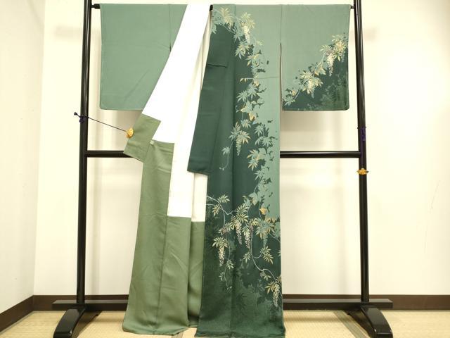 平和屋着物●訪問着　藤　シルエット　金彩　正絹　逸品　DABE9663du