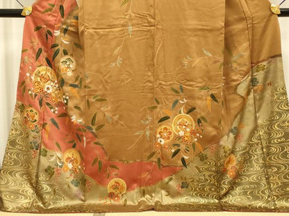 平和屋着物●訪問着　作家物　駒刺繍　飛鶴花蝶文　金彩　ロング丈　正絹　逸品　DABE9664du