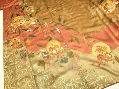 平和屋着物●訪問着　作家物　駒刺繍　飛鶴花蝶文　金彩　ロング丈　正絹　逸品　DABE9664du