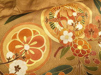 平和屋着物●訪問着　作家物　駒刺繍　飛鶴花蝶文　金彩　ロング丈　正絹　逸品　DABE9664du