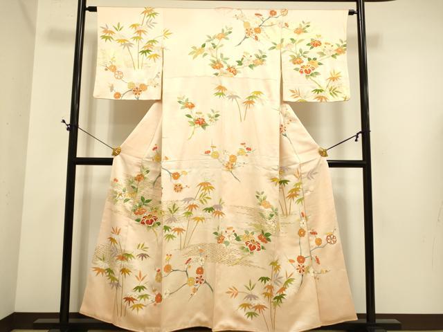 平和屋着物●訪問着　駒刺繍　枝花文　金彩　正絹　逸品　DABE9667du